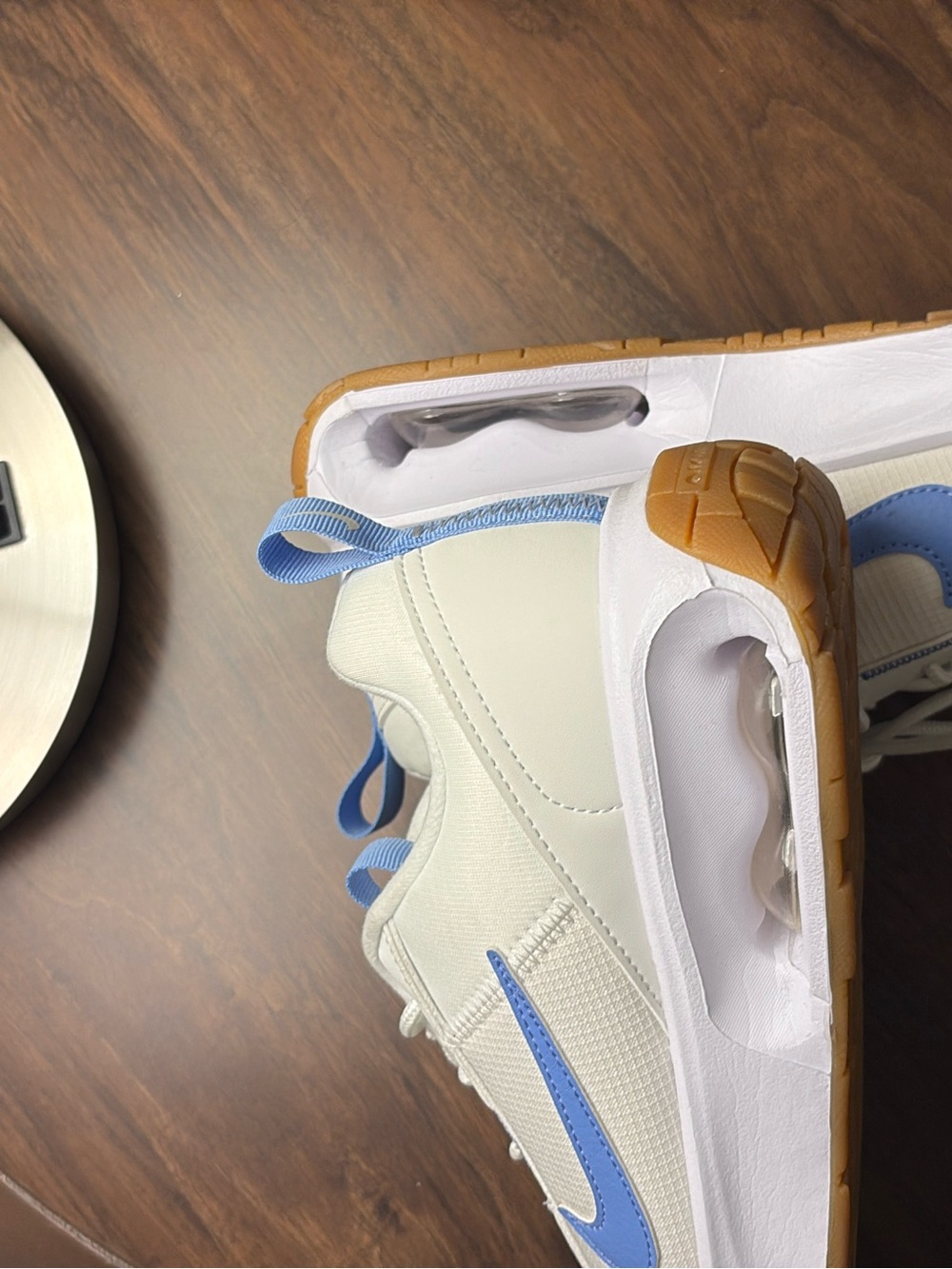 Nike Youth White and Light Blue Athletic Sneakers with Gum Sole